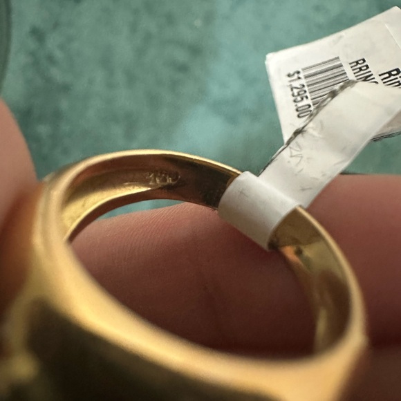 Green Tourmaline-Opal-Green Tourmaline three stone 18k yg ring-heavy - Picture 4 of 11